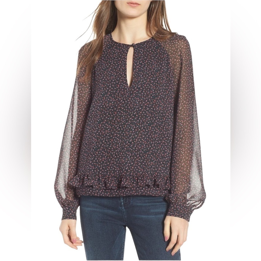 Rebecca Minkoff Lorena Ditsy Floral Top Size Small Key hole neckline